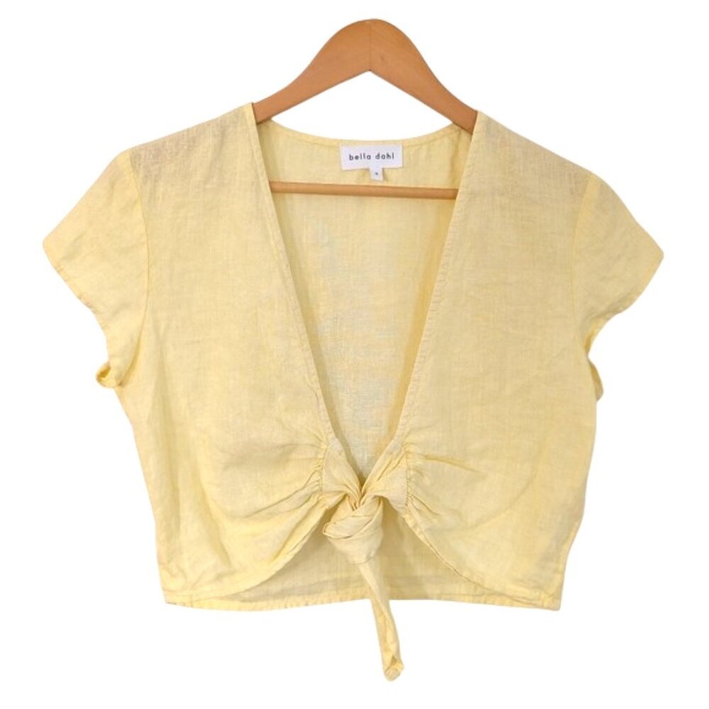 Bella Dahl 100% Linen Yellow Tie-Front Top Size S